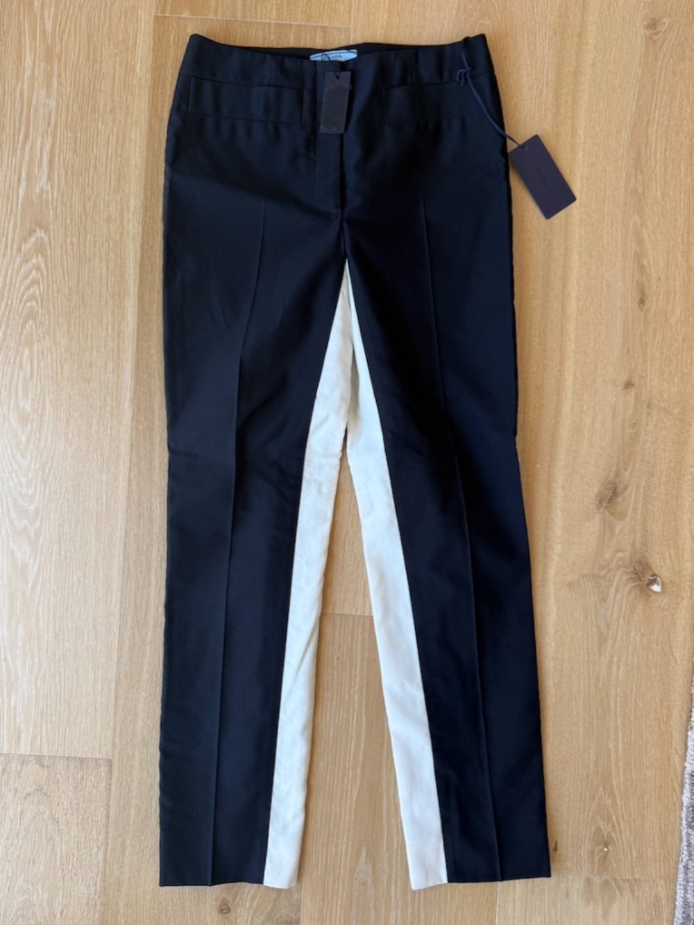 PRADA NWT Black Wool/Silk Pants with White Contrast Detail
